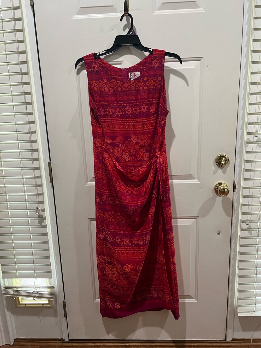 RK Collection Red Patterned Sleeveless Maxi Dress with Draped Side